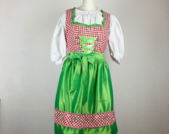 Dirndl (S/M38) midi knielang rot grün kariert mit passender Schürze