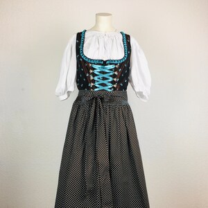 Dirndl vintage (M 38) midi brown turquoise optional with apron in brown-white-dotted