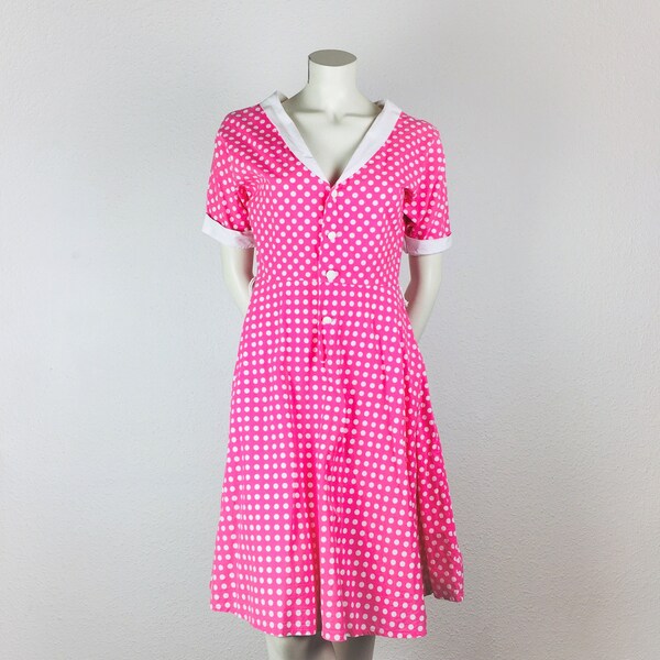 Vintage Kleid (M) knielang Rockabilly Punkte pink weiß