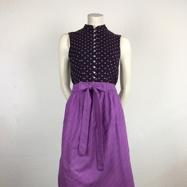 Dirndl vintage (S) midi purple lilac flowers optional with matching purple apron