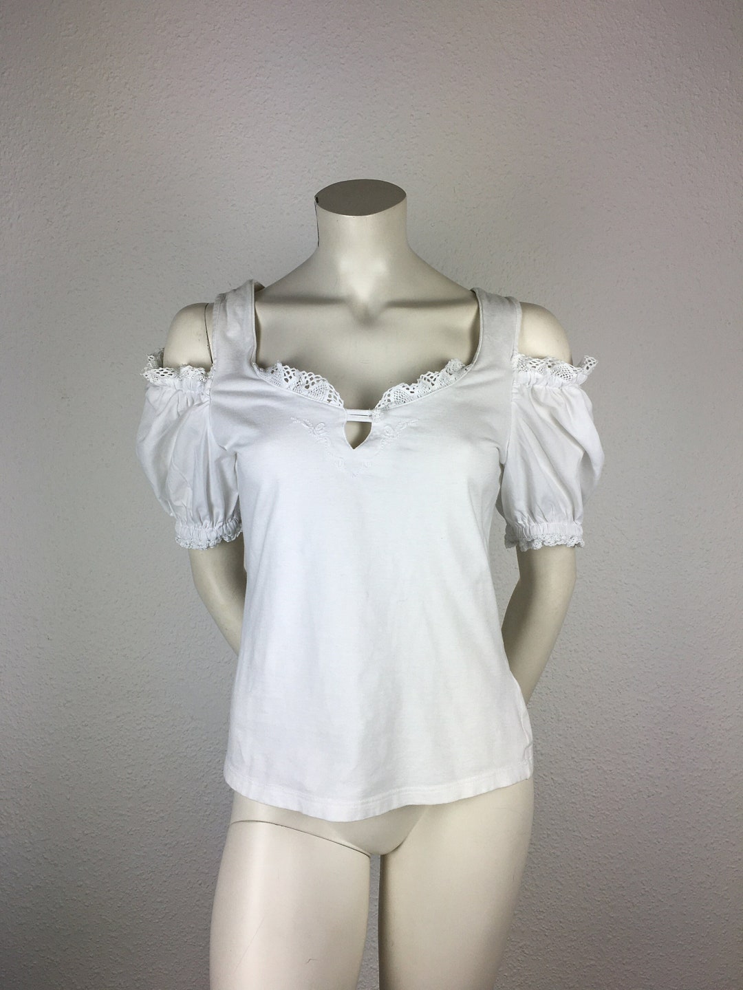 Chemise Dirndl Femme Manches Courtes - Style Bavarois Traditionnel, Col V, Polyester Doux - Tailles S Et M