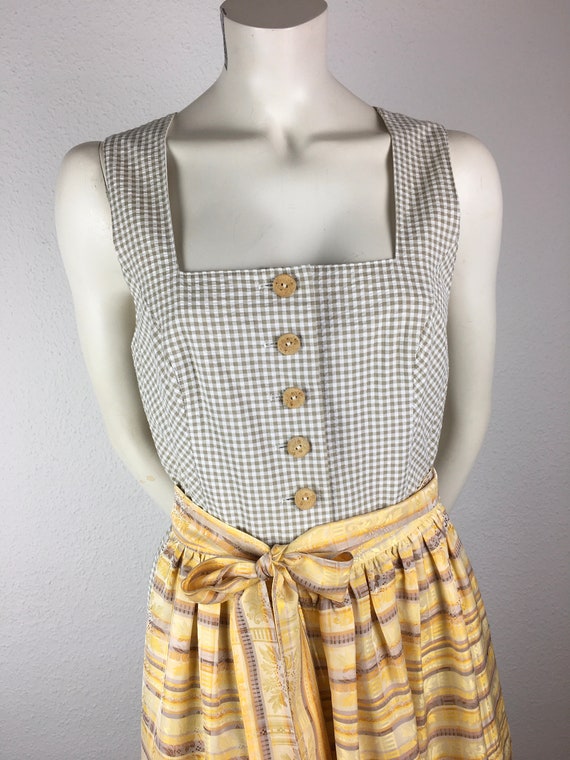Dirndl dress vintage (S) long white beige checker… - image 2
