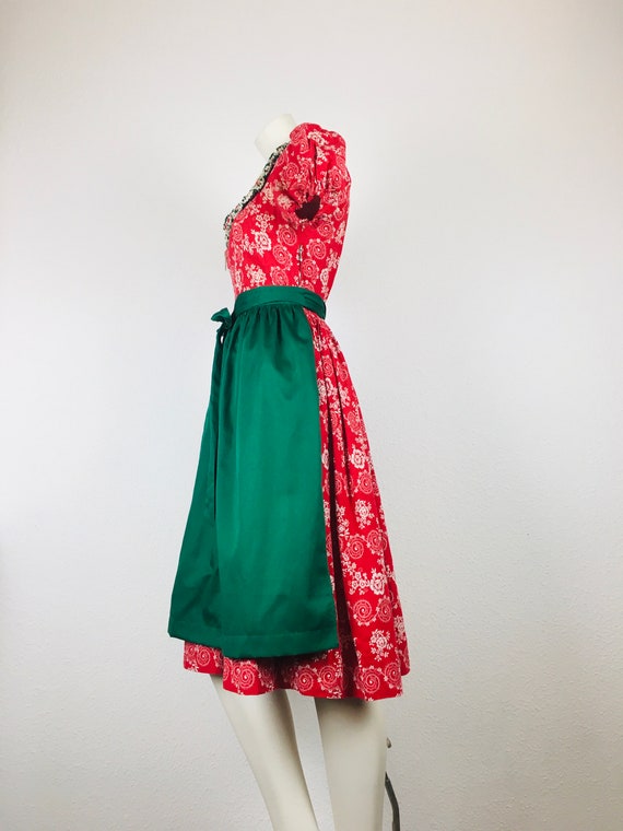 Dirndl vintage (S) midi red white green with dark… - image 3