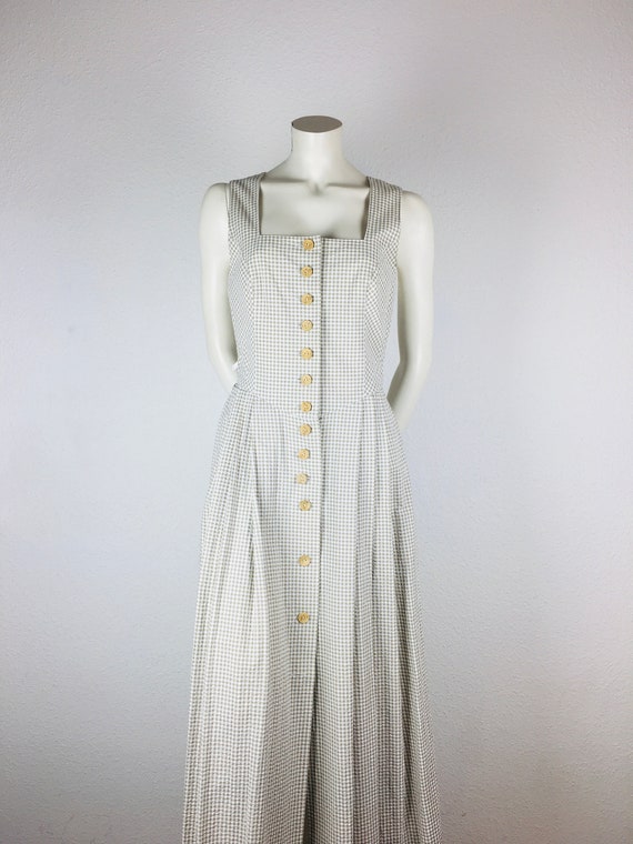 Dirndl dress vintage (S) long white beige checker… - image 4
