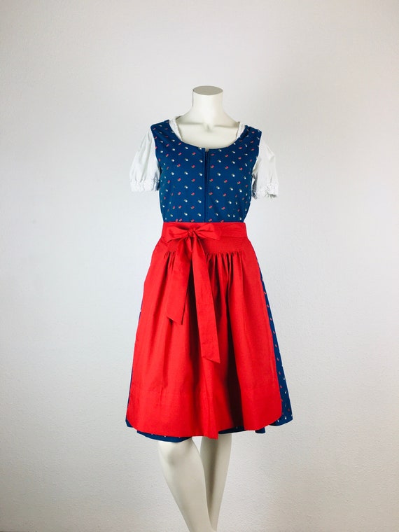 Dirndl vintage (XS) mini knee-length blue pattern… - image 1