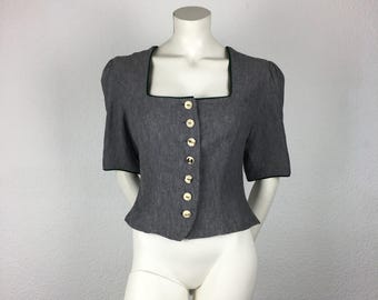 Traditional jacket (M) grey green linen - Tramontana