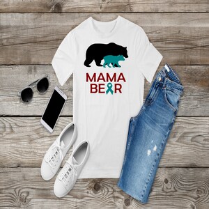 Mama Bear Teal Ribbon (Spina Bifida or others) Mother&#39;s Day, Mom Unisex Jersey Short Sleeve Tee