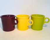 Set of 3 HLC Fiesta Vintage Mugs - Red, Yellow, Green