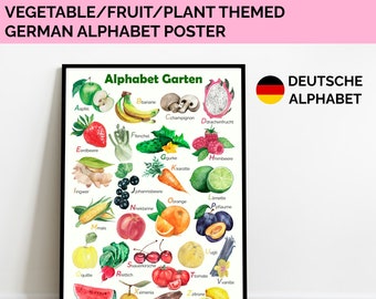 Alphabet Poster in German - Vegetable/Fruit/Plant Themed Poster - Deutsches Alphabet-Poster für Kinderzimmer oder Küche