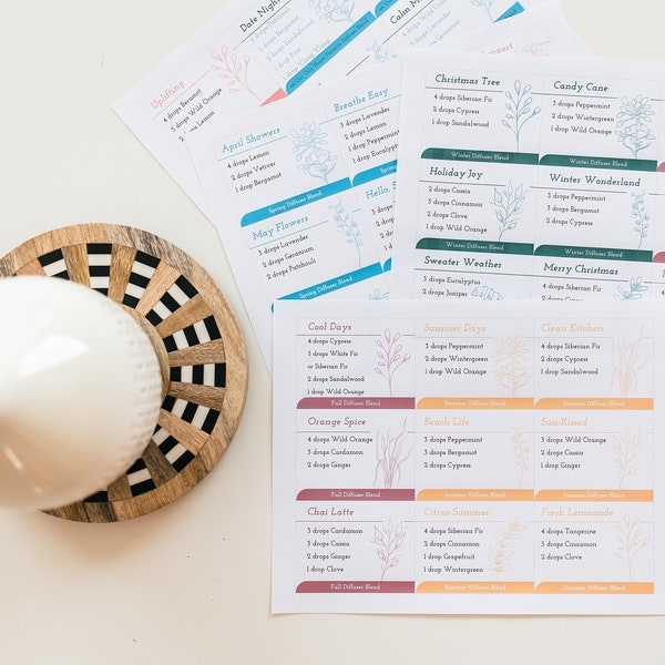 36 Diffuser Blend Recipes with Essential Oils | DIY Printable Recipe Cards | Aromatherapy Oil Recipe | Essential Oil Labels | Our Oily House