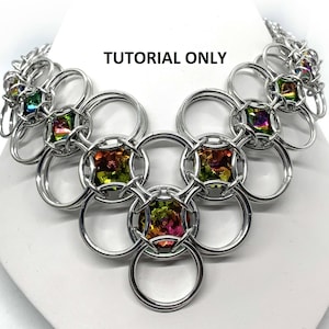 May include: Silver chainmail necklace with iridescent green, red, and yellow square beads. "Tutorial Only" text is visible in the image.