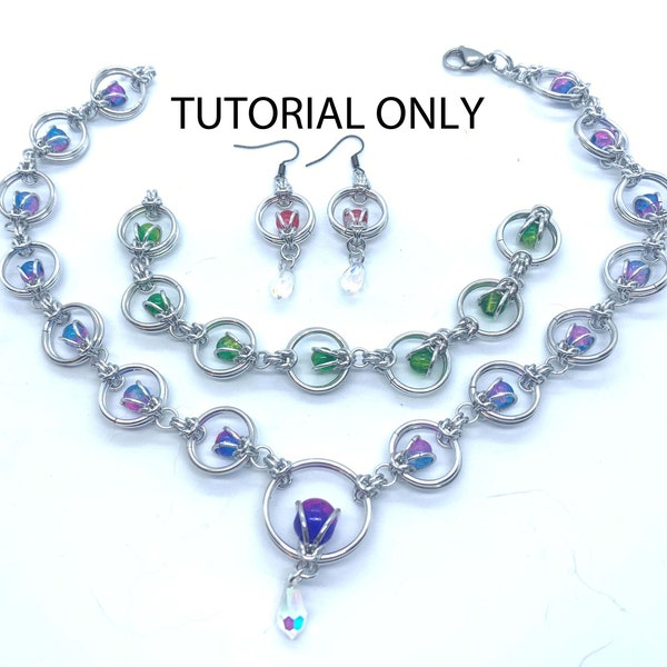 Chainmaille Linked Flare Necklace Bracelet Earring Set TUTORIAL