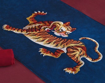 Embroidered Tiger Luxury Velvet Table Runner, 3 Colors Of Modern Chinoiserie Decor