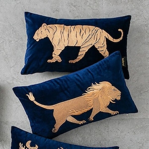 On the Prowl! Luxe Velvet Tiger & Lion Throw Pillow Covers. High-end Decorative Cushion Covers. Tiger Pillow. Lion Pillow. Velvet Tiger.