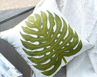 tropical leaf throw pillows