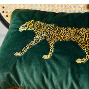 Chic Leopard On The Prowl Embroidery On Velvet Pillow Cover Cheetah Pillow, Panther Pillow, Leopard Pillow, Tiger Pillow, Lumbar Pillow image 2