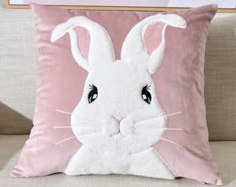 4 Colors! 3D Tufted Embroidered Bunnies On Soft Velvet! The Most Adorable Velvet Throw Pillow Covers. Princess Rabbits. Bunny Hop.