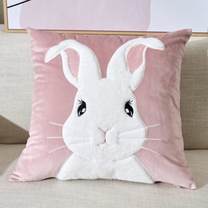 4 Colors! 3D Tufted Embroidered Bunnies On Soft Velvet! The Most Adorable Velvet Throw Pillow Covers. Princess Rabbits. Bunny Hop.