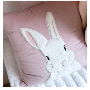 Bunny Hop! Choose Pink Or Gray Luscious Velvet Featuring 3D Tufted Bunnies! The Most Adorable Velvet Accent Pillow Covers. Princess Rabbits