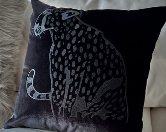 Black-On-Black Velvet Leopard Throw Pillow Cover – Modern Black Panther Embroidered Cushion Cover