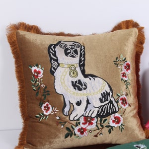 Velvet Staffordshire Dogs Throw Pillow Cover - Luxury Throw Pillow Cover, Chinoiserie, Foo Dogs, Fu Dog Throw Pillow, Velvet Pillow