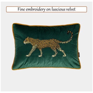 Chic Leopard On The Prowl Embroidery On Velvet Pillow Cover Cheetah Pillow, Panther Pillow, Leopard Pillow, Tiger Pillow, Lumbar Pillow image 3