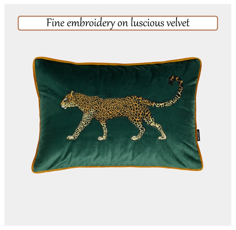 Chic Leopard On The Prowl Embroidery On Velvet Pillow Cover Cheetah Pillow, Panther Pillow, Leopard Pillow, Tiger Pillow, Lumbar Pillow image 3