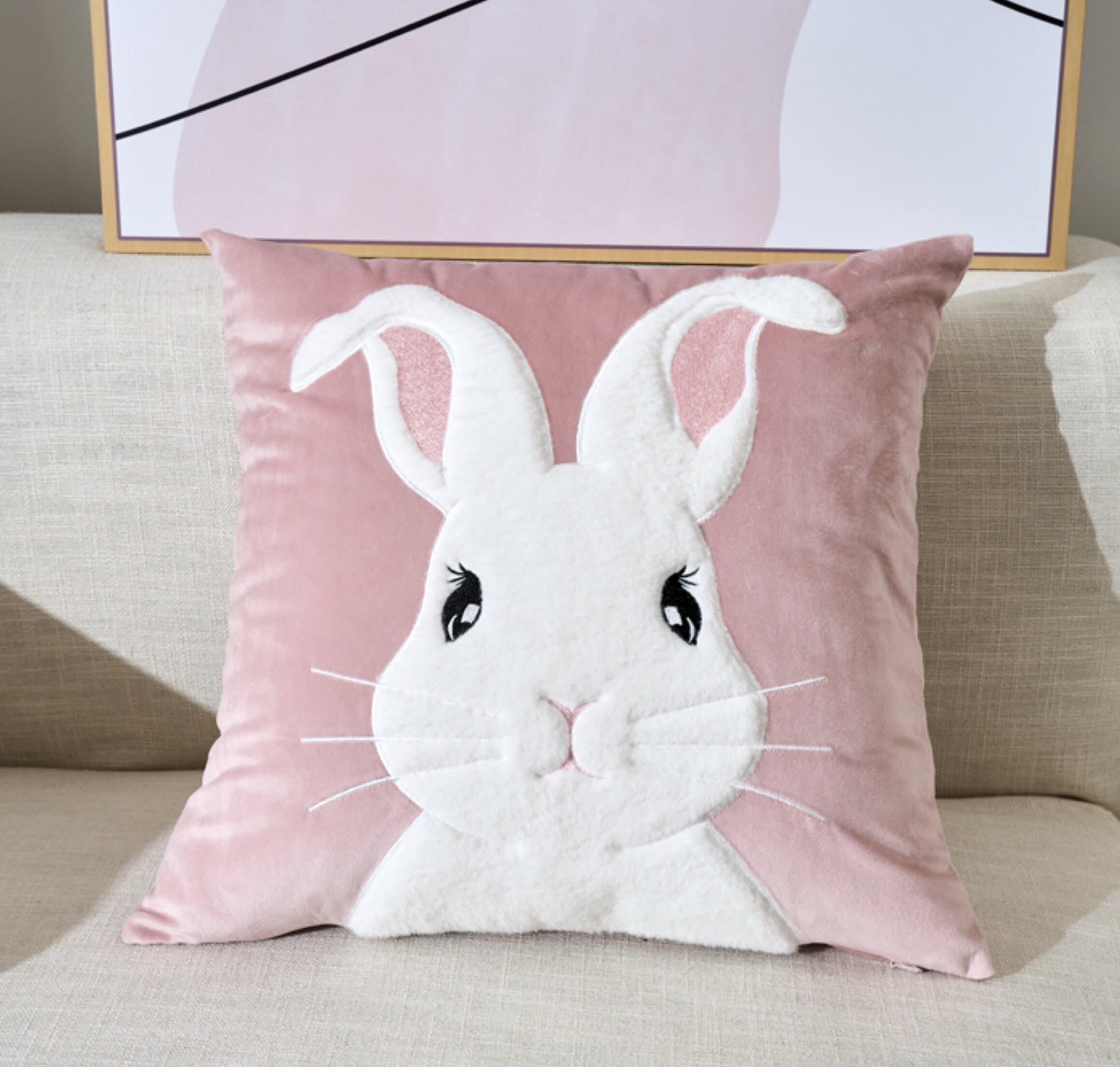 Sublimation Blank Cotton Linen Colorful Easter Bunny Ear Pillow Case Cover