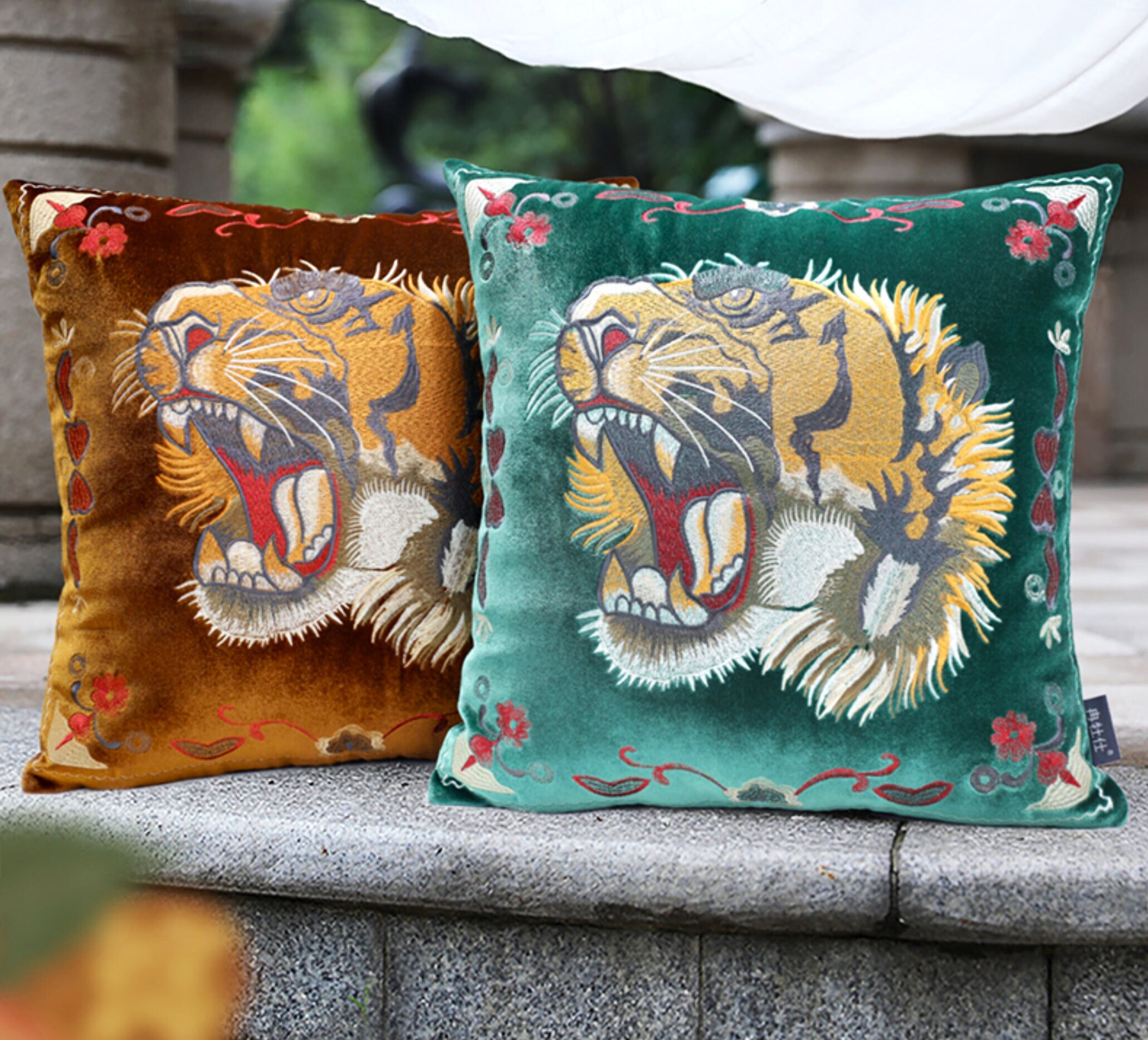 8 Lush Colors Roaring Tiger on Velvet. Throw Pillow Cover