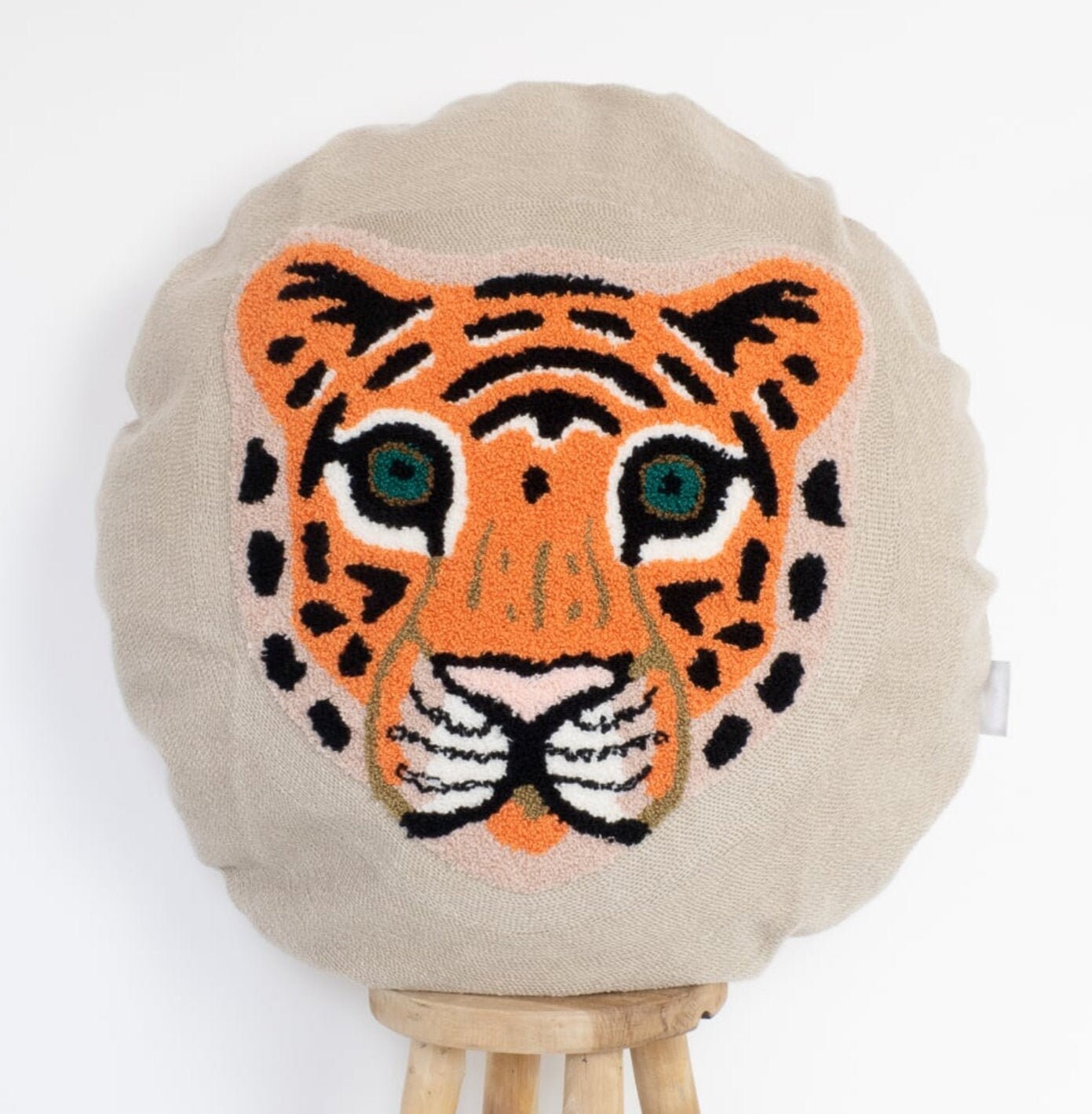 XL Tiger Embroidered Round Throw Pillow Whimsical Decorative Etsy