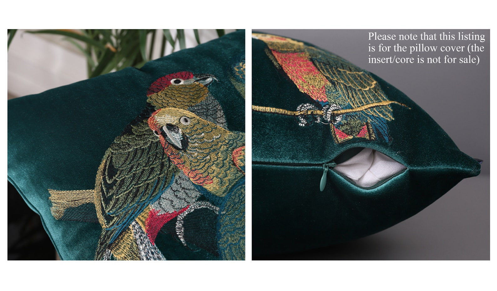 5 Colors Embroidered Parrots on Velvet Vibrant Throw Pillow - Etsy