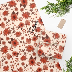 Fall Flowers Wrapping Paper | Boho Wrapping paper | Christmas Gift Wrapping paper roll 24" x 60" | Autumn Birthday