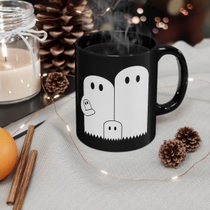 Halloween Coffee Cup | 11oz Black Ceramic Mug | Minimal Ghost Family | Halloween Souvenir