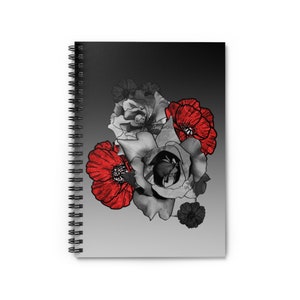 Black Floral Spiral Notebook | Chic Halloween Gift | Dark Aesthetic Notebook | Goth Bouquet | 8x6 6x8 journal