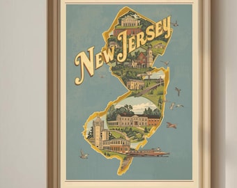 New Jersey Wall Art | Retro New Jersey Poster | Vintage Travel Print | New Jersey Decor | Retro America | UNFRAMED