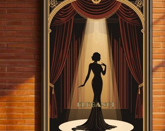 Art Deco Theatre Woman Print | Vintage Glamour Wall Art | UNFRAMED