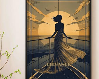 Art Deco Ocean Liner Woman Print | Vintage Travel Poster Style | UNFRAMED