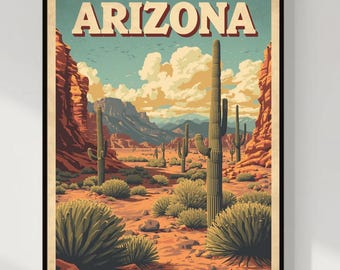 Arte mural de Arizona / Póster retro de Arizona / Lámina de viaje vintage / Decoración de Arizona / América retro / SIN MARCO
