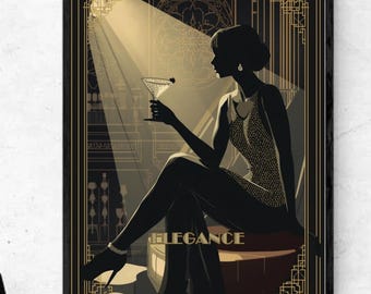 Art Deco Jazz Lounge Woman Print | Vintage 1920s Glam Wall Art | UNFRAMED