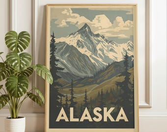 Arte de parede do Alasca | Pôster retrô do Alasca | Impressão de viagem vintage | Decoração do Alasca | América retrô | Estado do Alasca | Impressão digital