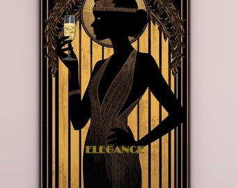 Art Deco Party Woman Print | Vintage 1920s Celebration Art | UNFRAMED