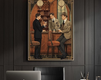 Art-deco speakeasy barprint | Vintage cocktailloungekunst | INGELIJSTE
