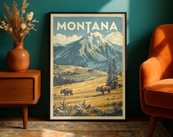 Montana Wall Art | Retro Montana Poster | Vintage Travel Print | Montana Decor | Retro America | Montana State | UNFRAMED