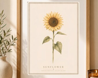 Wildflower Art, Cottage Core, Botanical Poster, Floral Wall Decor, Wildflower Print, Boho  Gift, Scandinavian Art, Sunflower