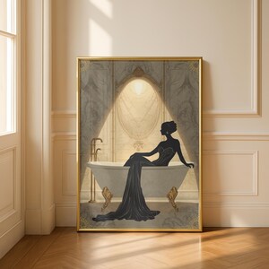 Lámina Art Déco Mujer en el Baño / Arte de pared de lujo para baño / Decoración de pared para spa / Obra de arte neutra para baño / Decoración elegante estilo hotel imagen 11