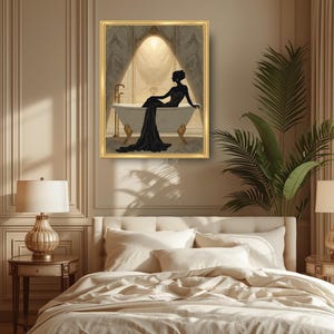 Lámina Art Déco Mujer en el Baño / Arte de pared de lujo para baño / Decoración de pared para spa / Obra de arte neutra para baño / Decoración elegante estilo hotel imagen 12