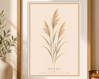 Wildflower Art Print, Cottage Core Botanical Poster,  Floral Wall Decor,  Wildflower Print, Boho  Gift, Scandinavian Art, Reed Print
