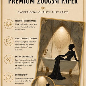 Lámina Art Déco Mujer en el Baño / Arte de pared de lujo para baño / Decoración de pared para spa / Obra de arte neutra para baño / Decoración elegante estilo hotel imagen 9