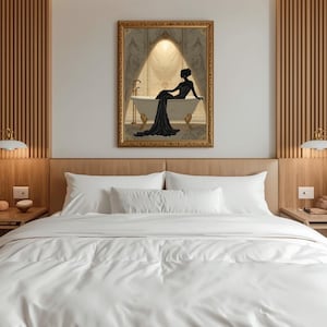 Lámina Art Déco Mujer en el Baño / Arte de pared de lujo para baño / Decoración de pared para spa / Obra de arte neutra para baño / Decoración elegante estilo hotel imagen 6