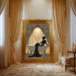 Lámina Art Déco Mujer en el Baño / Arte de pared de lujo para baño / Decoración de pared para spa / Obra de arte neutra para baño / Decoración elegante estilo hotel imagen 3